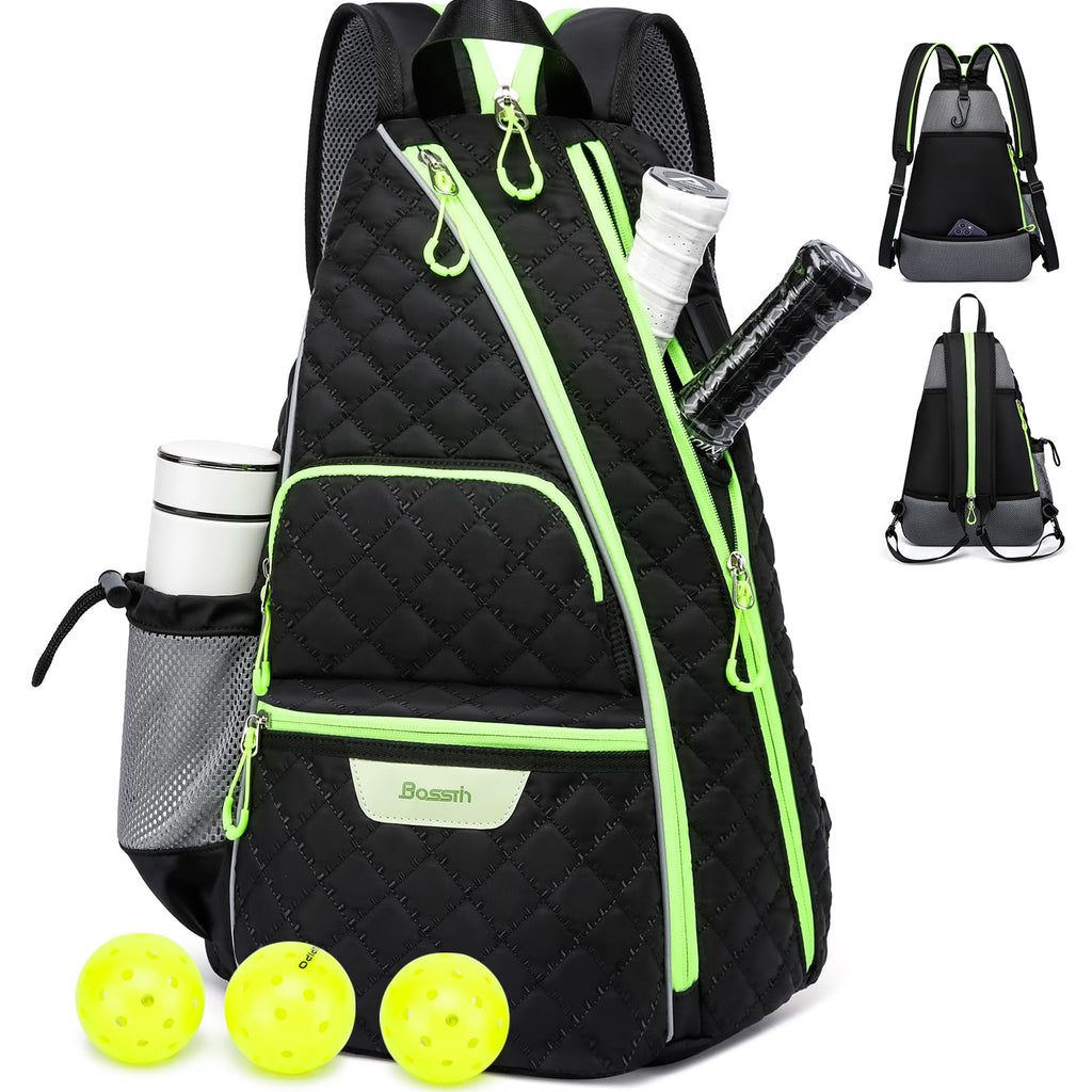 BOSSTIN Pickleball Bag Pickleball Backpack Reversible Sling Pickle Ball Paddle Bag for Men Women (Black)