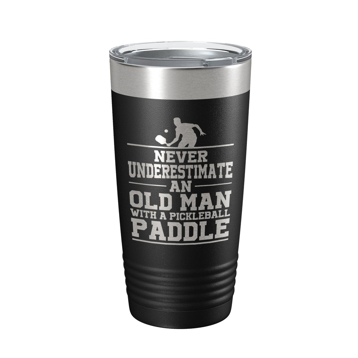 Funny Pickleball Tumbler Never Underestimate An Old Man With A Pickle Ball Paddle Travel Mug Insulated Laser Engraved Coffee Cup Gift 20 oz-0